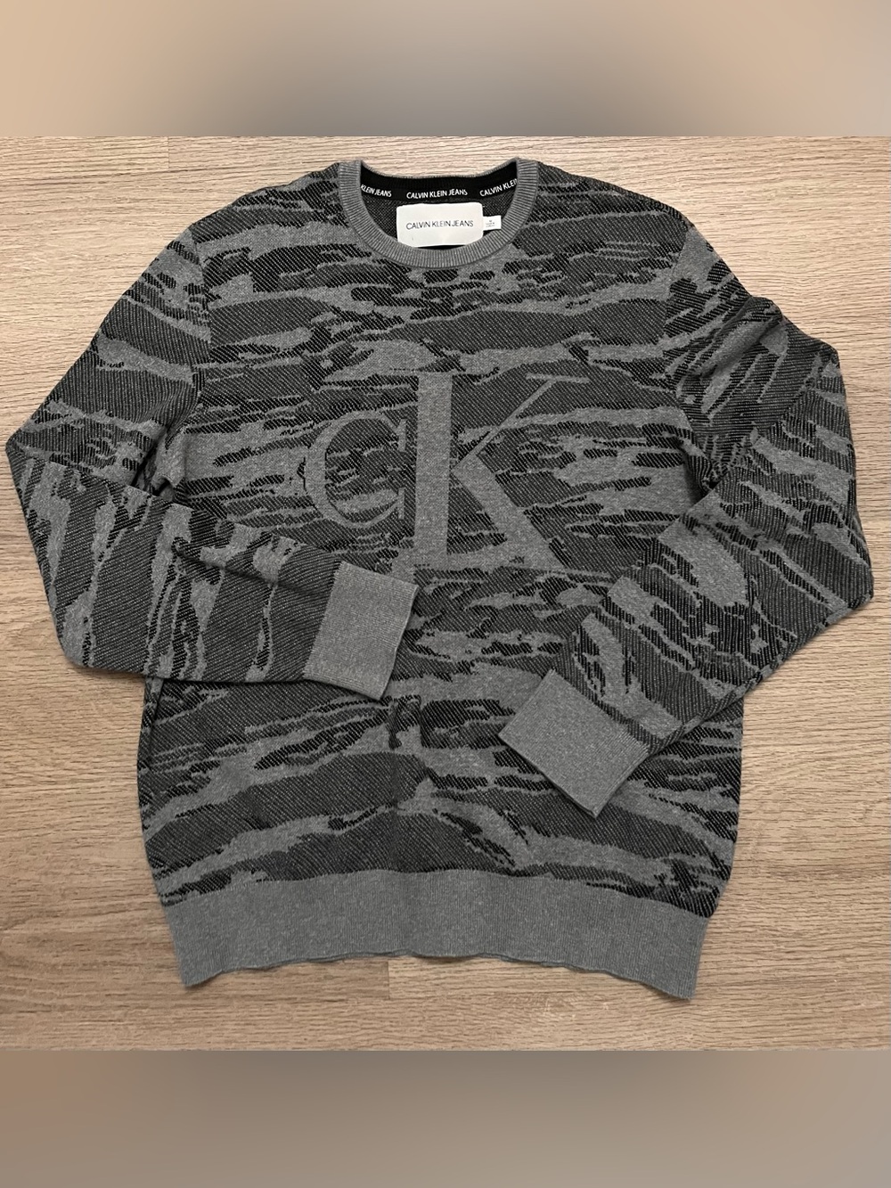 Calvin Klein Jeans Gray Camouflage CK Logo Crewneck Sweater